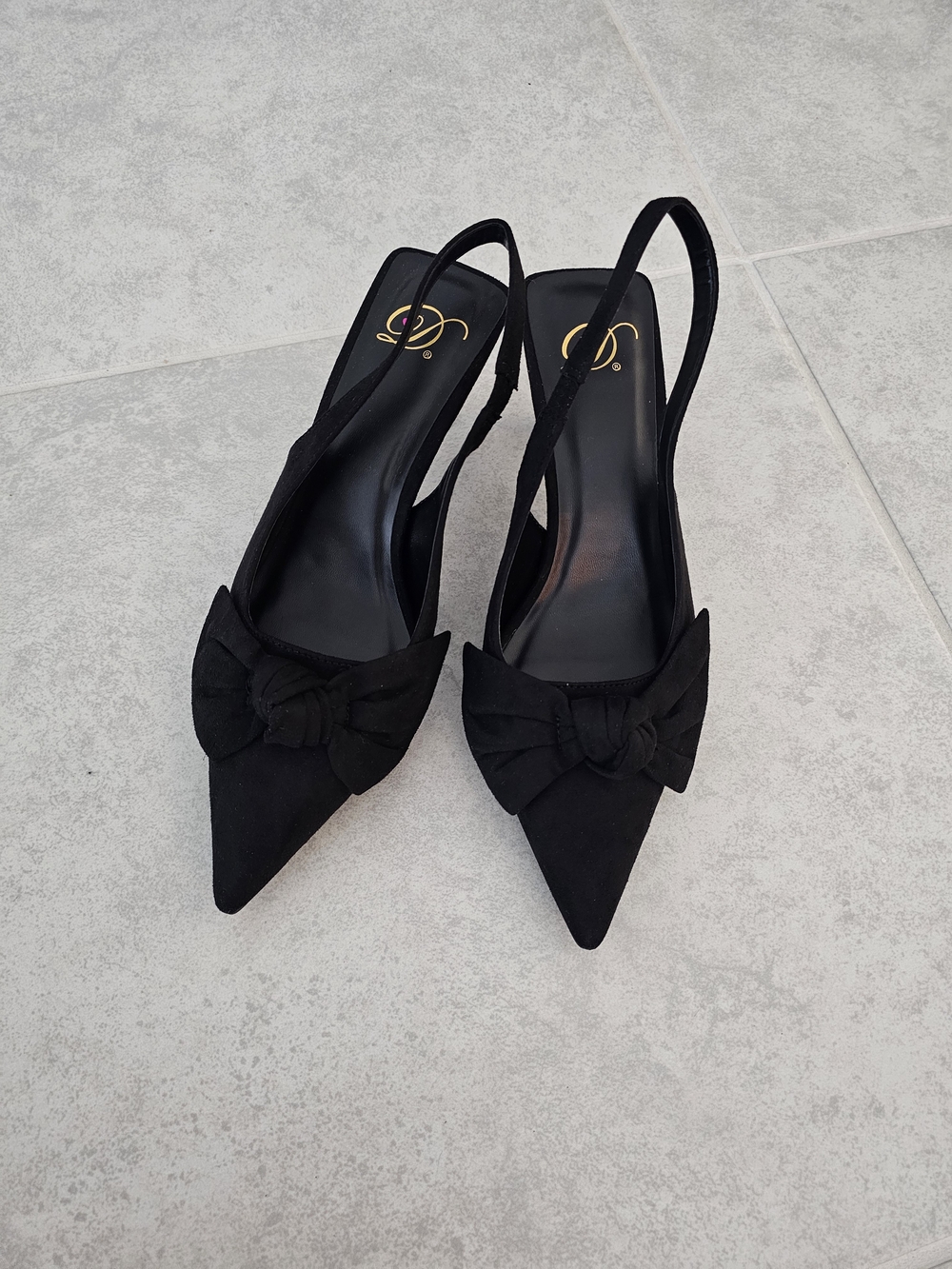 Francesca Black Micro Shoes  Heels with Bow - Picture 2 of 7